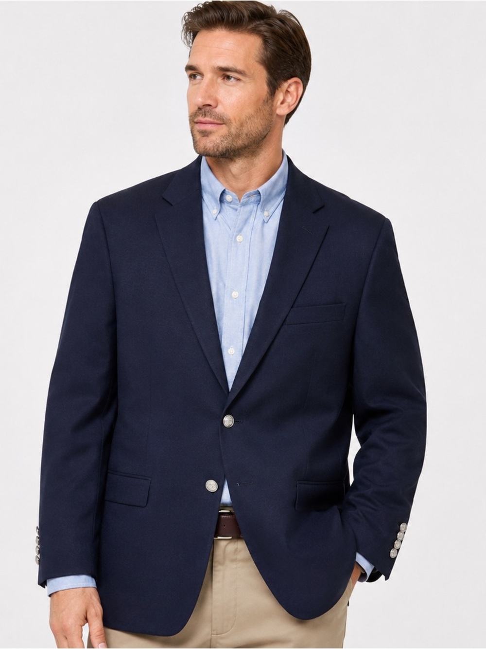 Michael Kors Navy Blue Wool Blend Metal Buttons Blazer Sport Jacket Size 44L